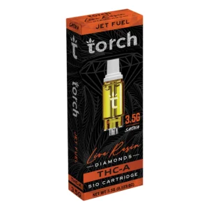 Torch Jet Fuel Cartridge combines pungent diesel notes with a zesty citrus kick, delivering a turbocharged taste that’ll have you soaring to new heights.
